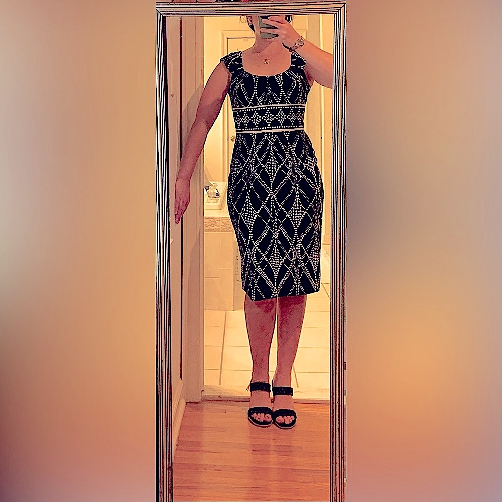 London Times Black & white midi dress